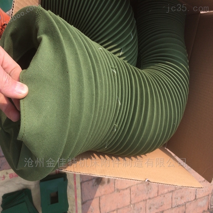 军绿色帆布伸缩筒生产 高温绿帆布伸缩软连接 风道口伸缩防尘罩